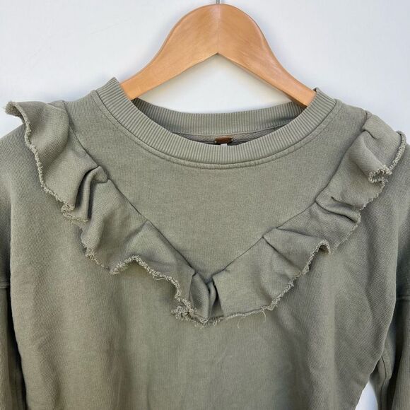 Free People Ooh La Ruffle Sweatshirt long sleeve pullover top green size XS - Picture 5 of 13